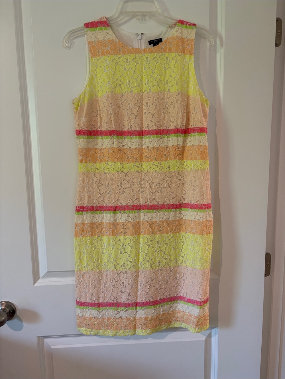 Sleeveless Lace Stripe Dress in Yellow and Peach
